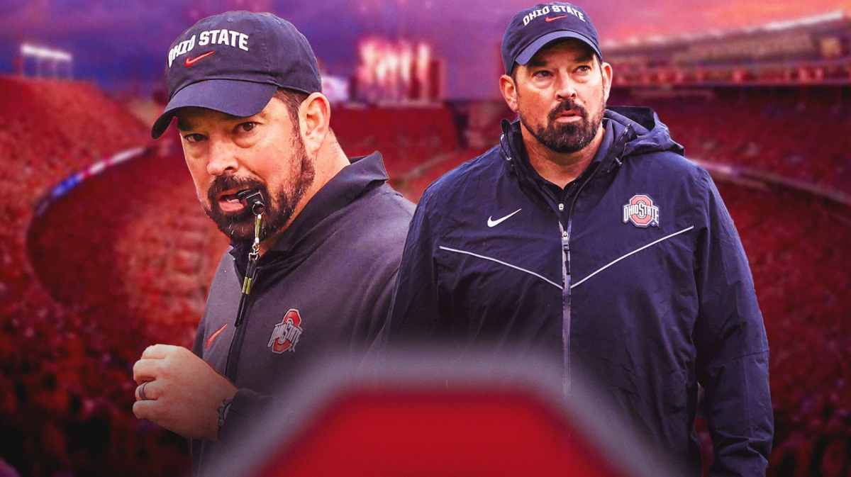 Michigan football, Ohio State football, Wolverines, Buckeyes, Ryan Day, Ryan Day with Ohio State football stadium in the background