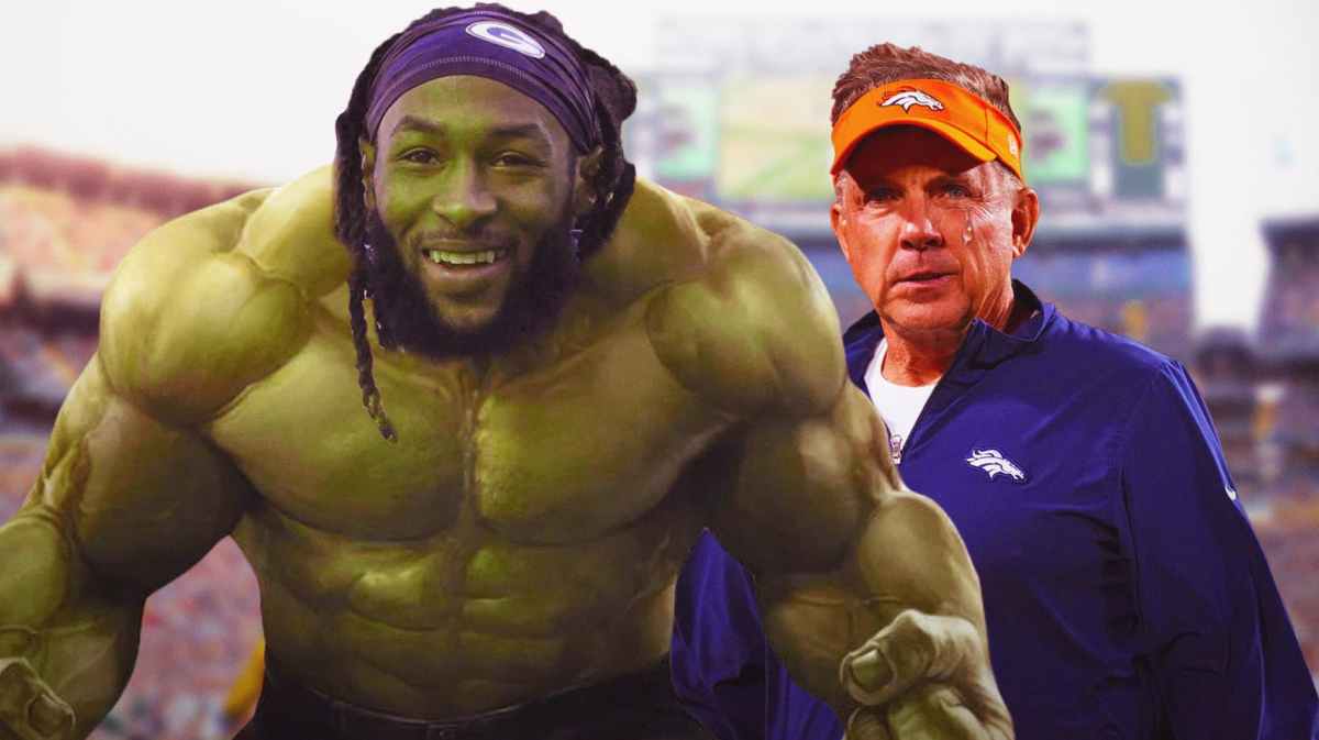 Packers' Aaron Jones looking like the hulk. Broncos' Sean Payton crying tears looking scared