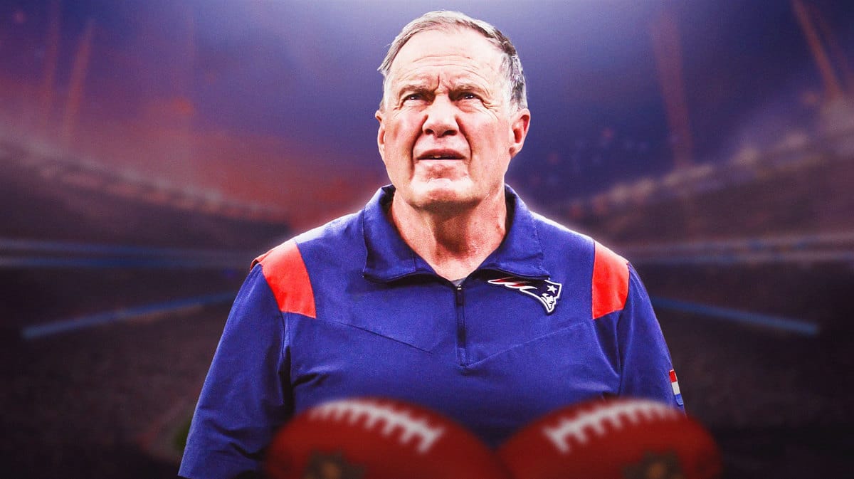 New England Patriots head coach Bill Belichick in front of Gillette Stadium.