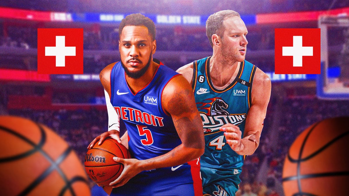 Pistons' Monte Morris and Bojan Bogdanovic with injury symbol