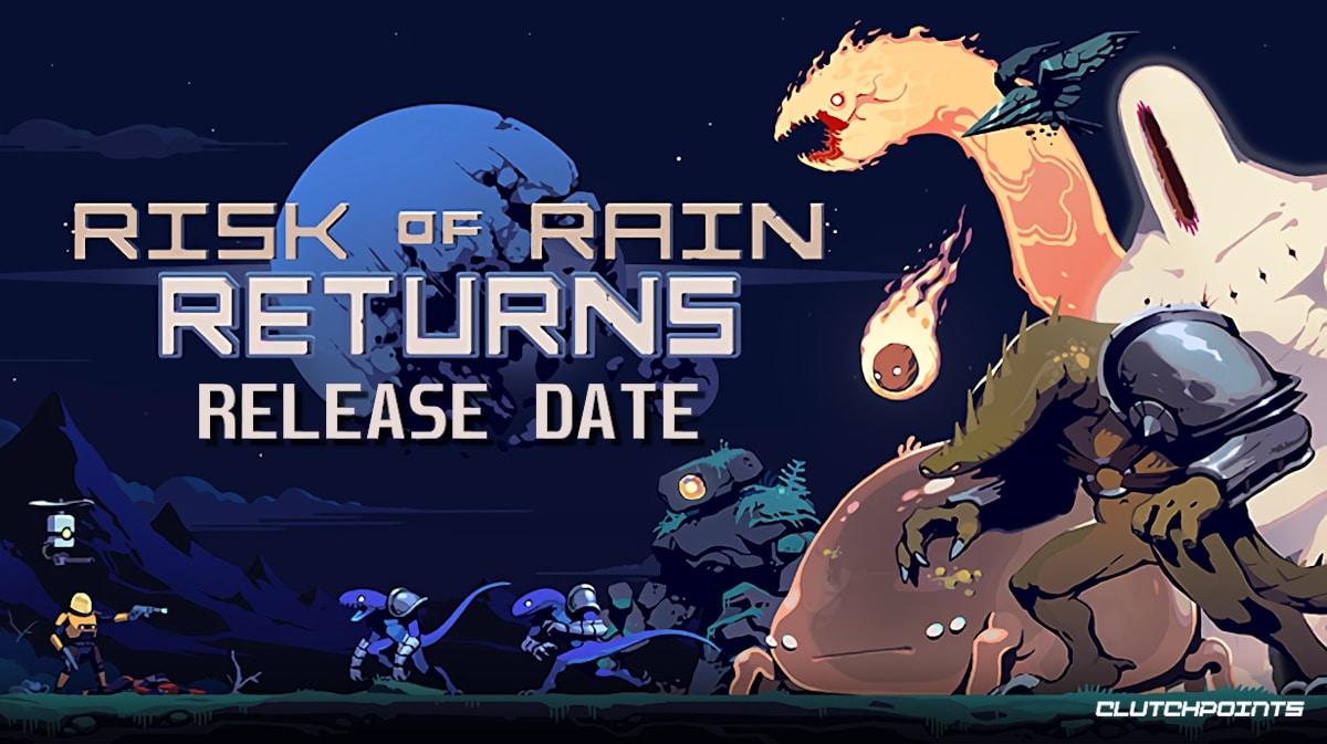 risk rain returns release date, risk rain returns gameplay, risk rain returns story, risk rain returns details, risk of rain returns, A key art for the game Risk Of Rain Returns which has the words release date under the game title