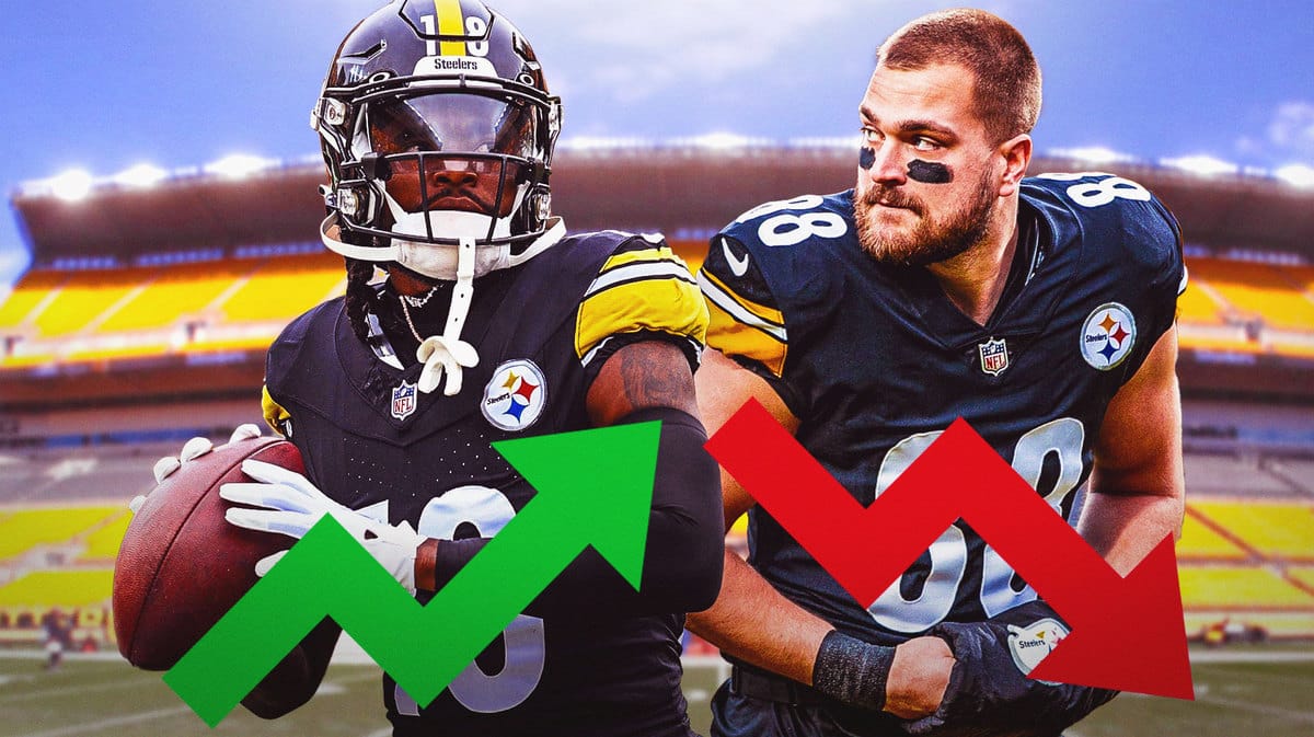 Diontae Johnson with the arrow pointing up, Pat Freiermuth with the arrow pointing down