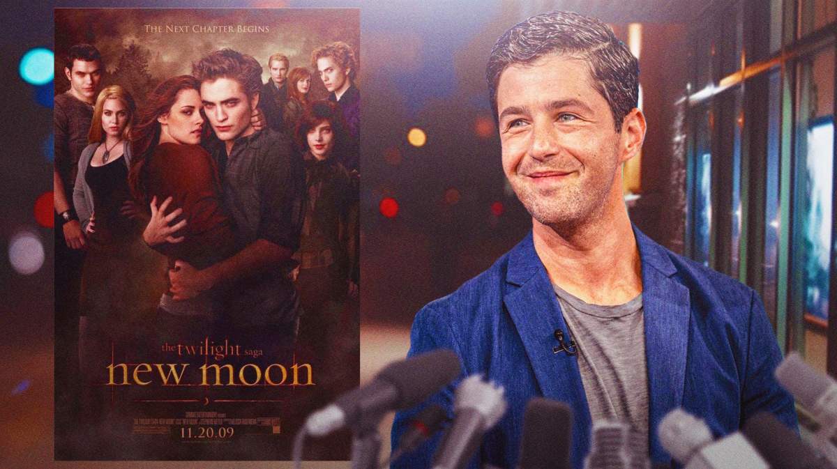 Josh Peck with a poster from Twilight in the background.