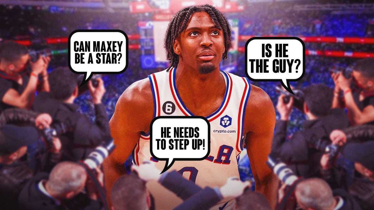 76ers' Tyrese Maxey with the media questioning him