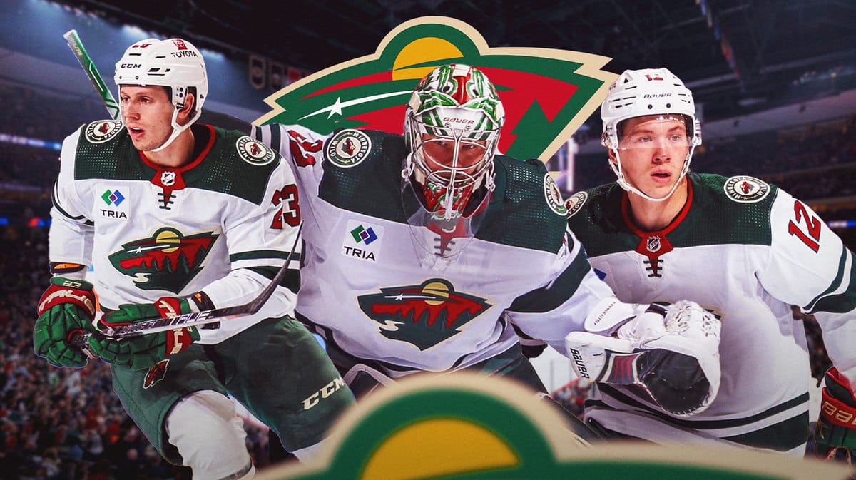 Minnesota Wild breakout candidates Filip Gustavsson, Matt Boldy, and Marco Rossi at the Xcel Energy Center.