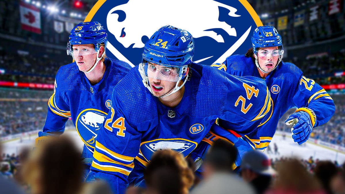Rasmus Dahlin, Owen Power, and Dylan Cozens, leaders of a disappointing Buffalo Sabres power play this season, at the KeyBank Center in Buffalo