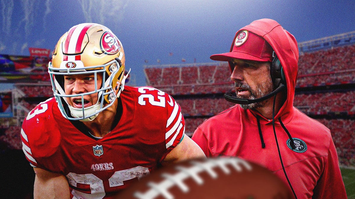 Photo: Christian McCaffrey in 49ers uniform next to Kyle Shanahan in 49ers gear