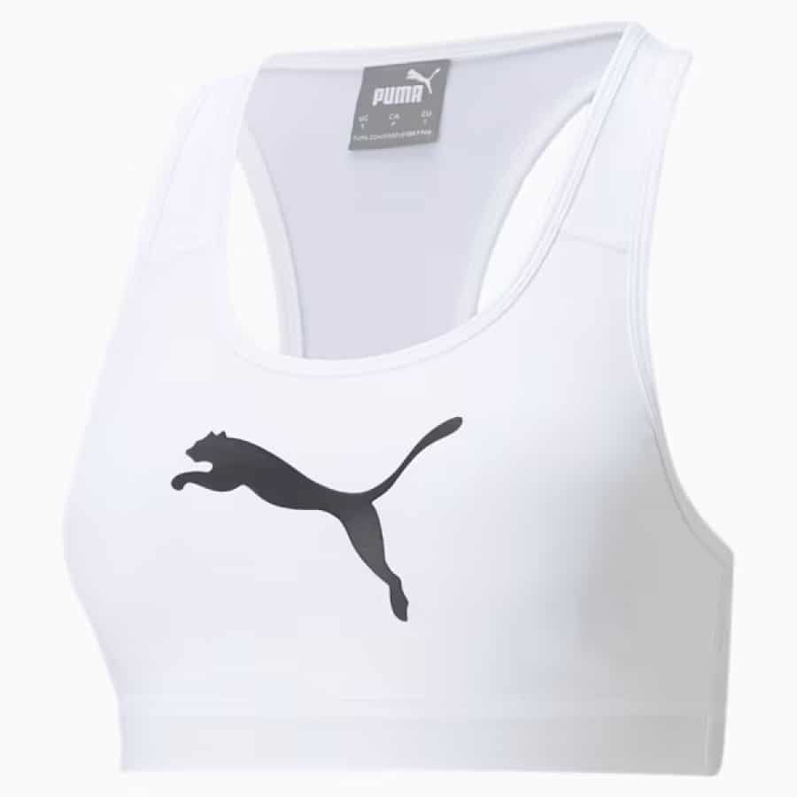 4Keeps Women's Mid Impact Sports Bra - Puma White /Black colorway on a white background.