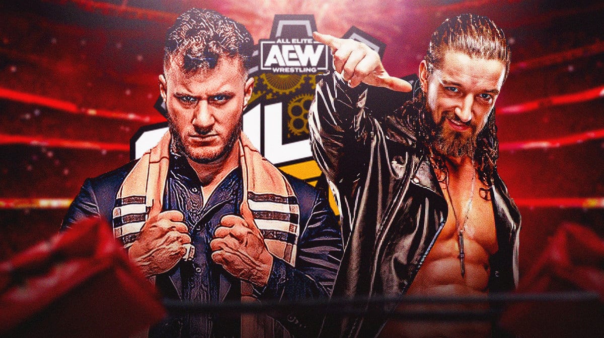 MJF and "Switchblade" Jay White with the AEW Full Gear logo as the background.