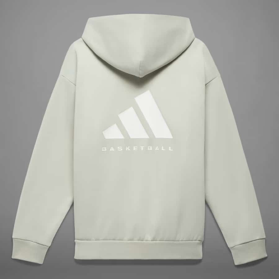 Adidas Basketball Hoodie - Halo Green/Halo Green colored on a dark gray background.