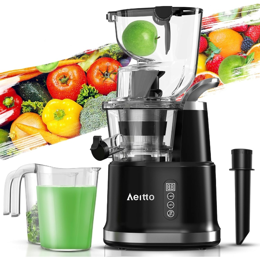 Aeitto Cold Press Juicer - Black colored on a white background.