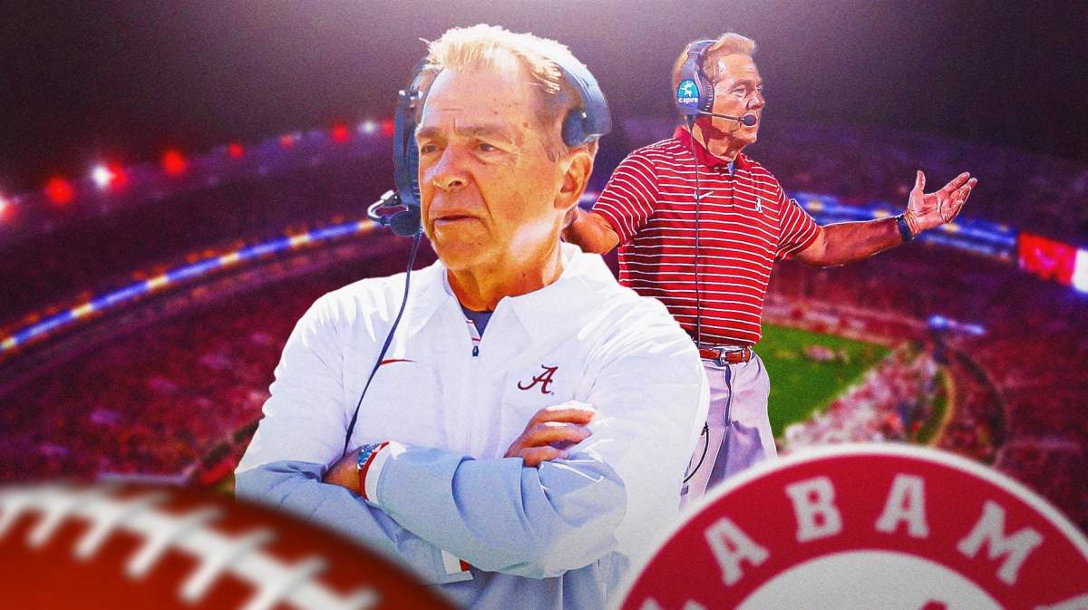 Alabama football, Crimson Tide, Nick Saban, Nick Saban blood vessel, LSU football, Nick Saban with Alabama football stadium in the background