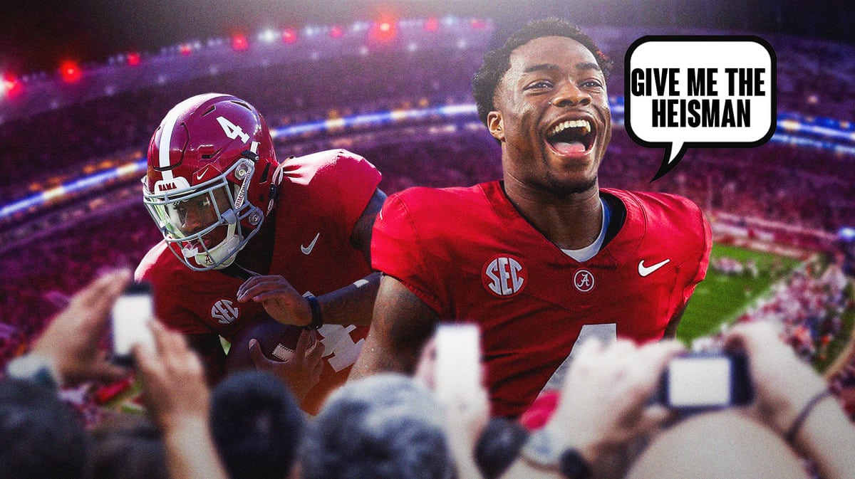 Alabama football's Jalen Milroe saying, "Give me the Heisman."