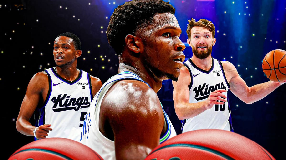 Thumb: Timberwolves' Anthony Edwards with confused eyes. De’Aaron Fox, Domantas Sabonis running and passing the ball