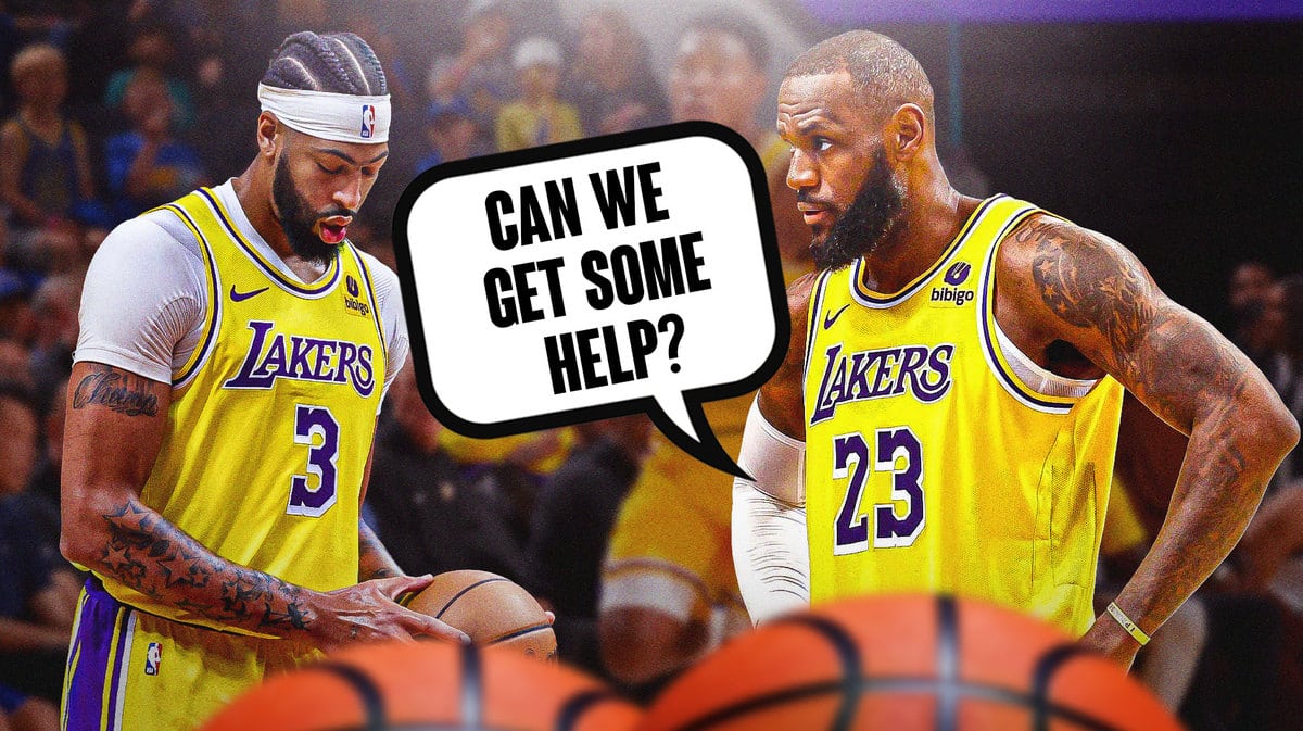 Lakers' Anthony Davis and LeBron James saying "Can we get some help?"