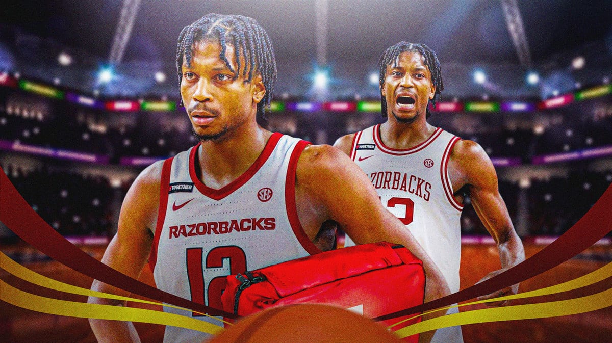 Tramon Mark in action in Arkansas jersey with medical kit beside him