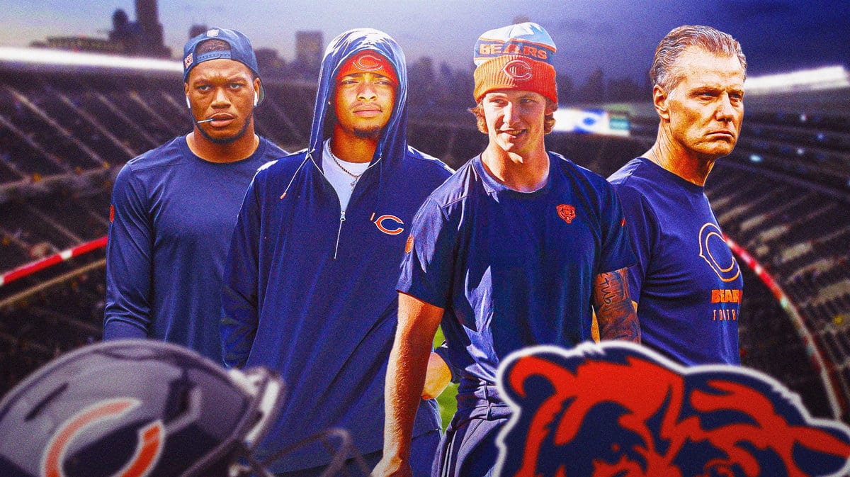 Bears DJ Moore, Justin Fields, Tyson Bagent, and coach Matt Eberflus ahead of Week 10 vs the Panthers.