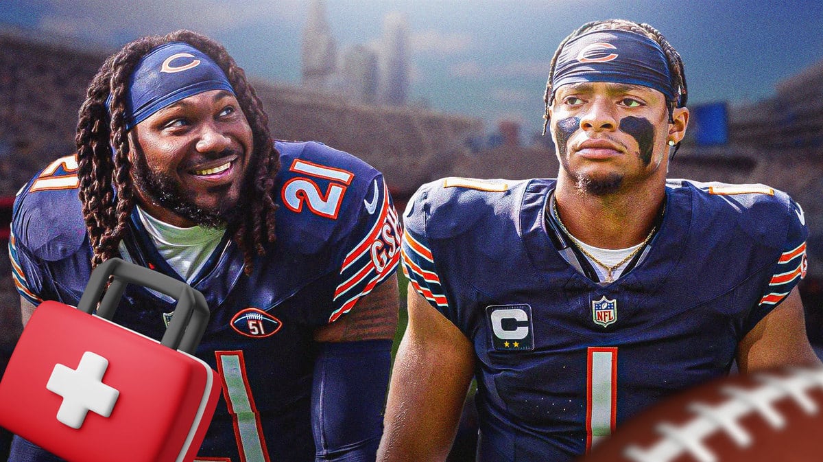 D'Onta Foreman with a first aid kit, Justin Fields