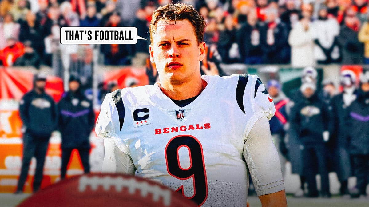 Cincinnati Bengals QB Joe Burrow and speech bubble “That’s Football”