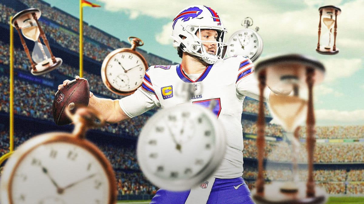 Bills' Josh Allen with plenty of clocks, hourglasses, and stopwatches all over him