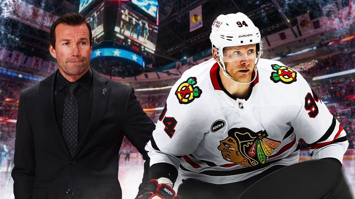 Chicago Blackhawks head coach Luke Richardson and forward Corey Perry following a players-only meeting after a loss to the New Jersey Devils