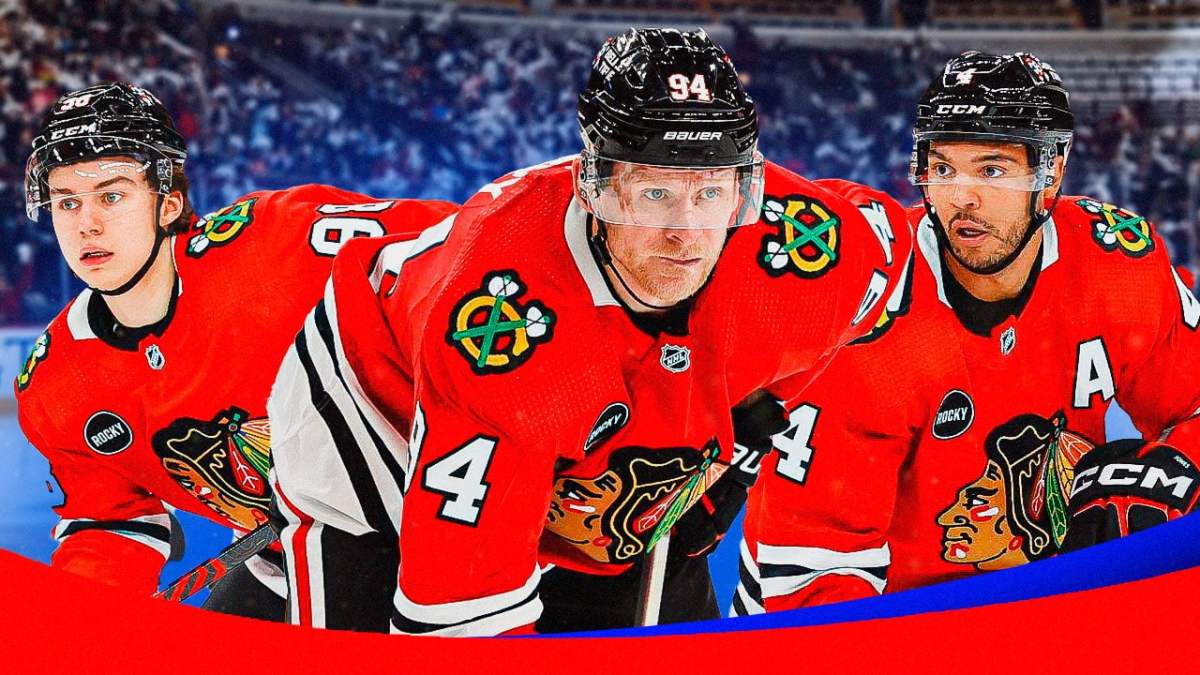 Chicago Blackhawks stars Connor Bedard, Corey Perry, and Seth Jones at the United Center in Chicago