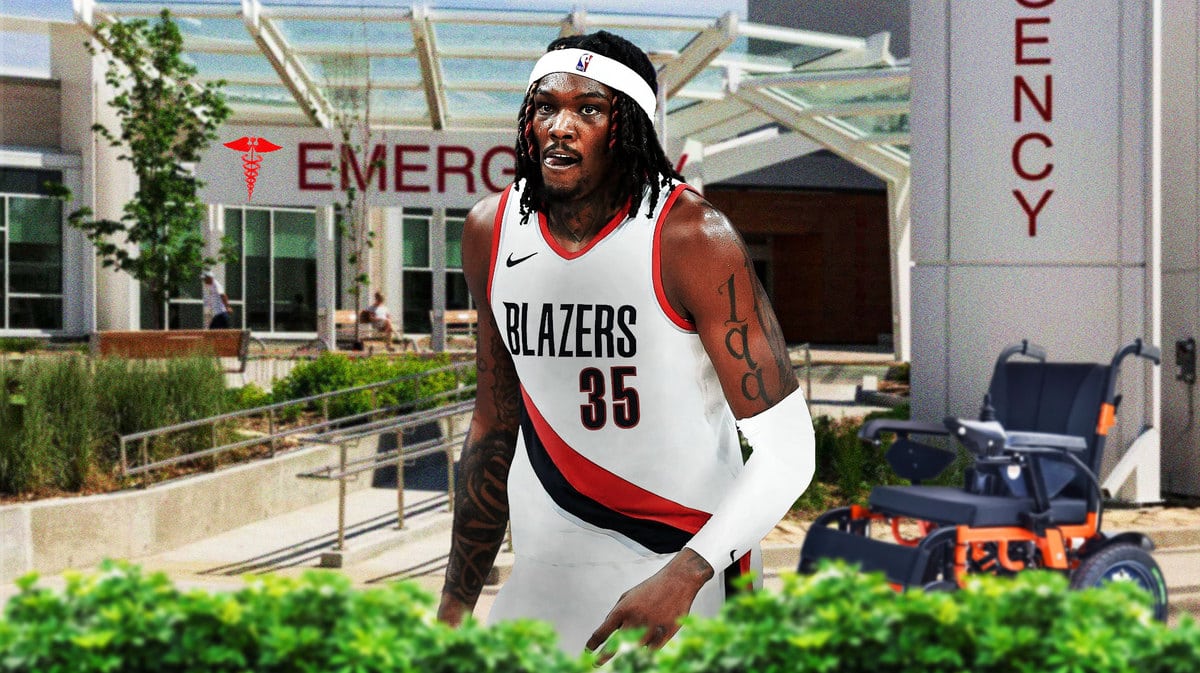 Blazers' Robert Williams III in front of the emergency room.
