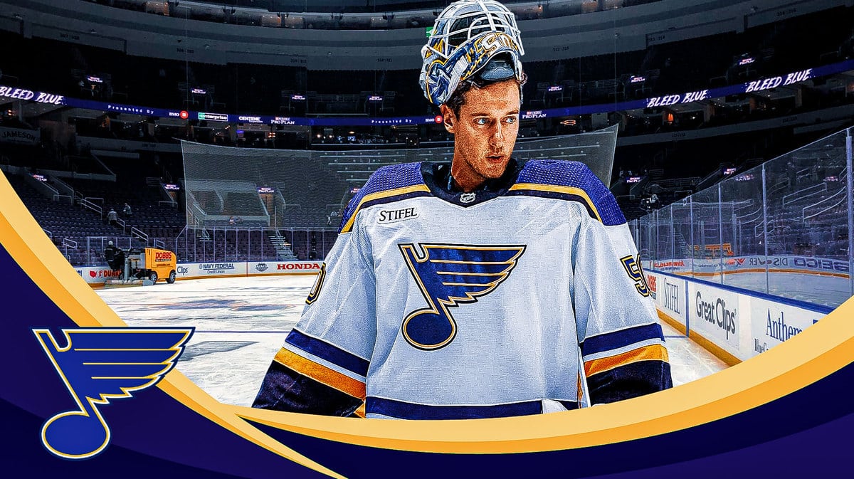 St. Louis Blues goalie Jordan Binnington at the Enterprise Center after beating the New Jersey Devils.