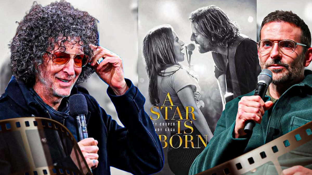 Howard Stern and Bradley Cooper with A Star Is Born poster.