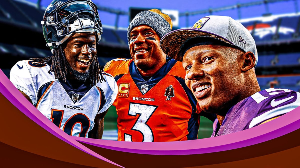 Broncos Jerry Jeudy with Russell Wilson and Vikings Joshua Dobbs
