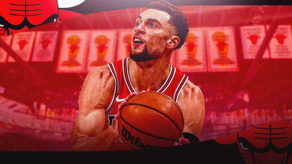 Chicago, Bulls, Brooklyn, Nets, Zach LaVine, Zach Lavine with Bulls arena in the background