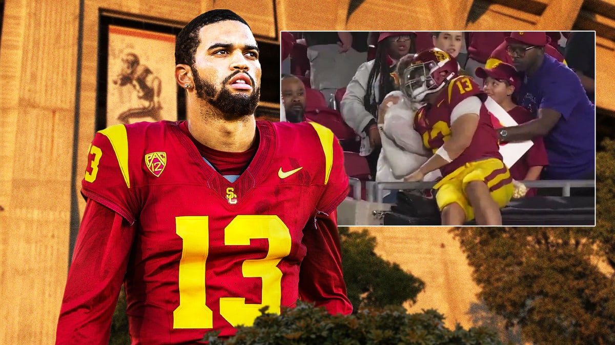 Caleb Williams of USC football looking sad/serious