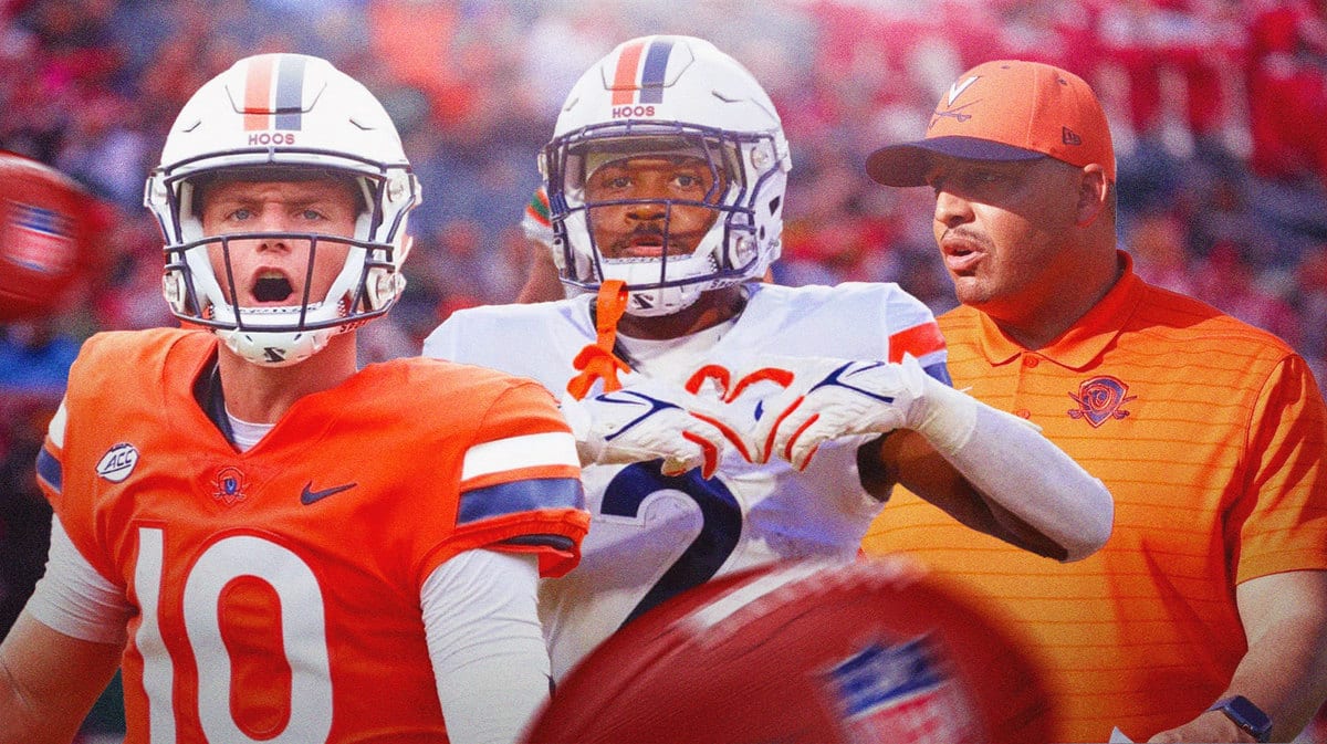 Virgina football HC Tony Elliott with Anthony Collandrea and Perris Jones who went down against Louisville