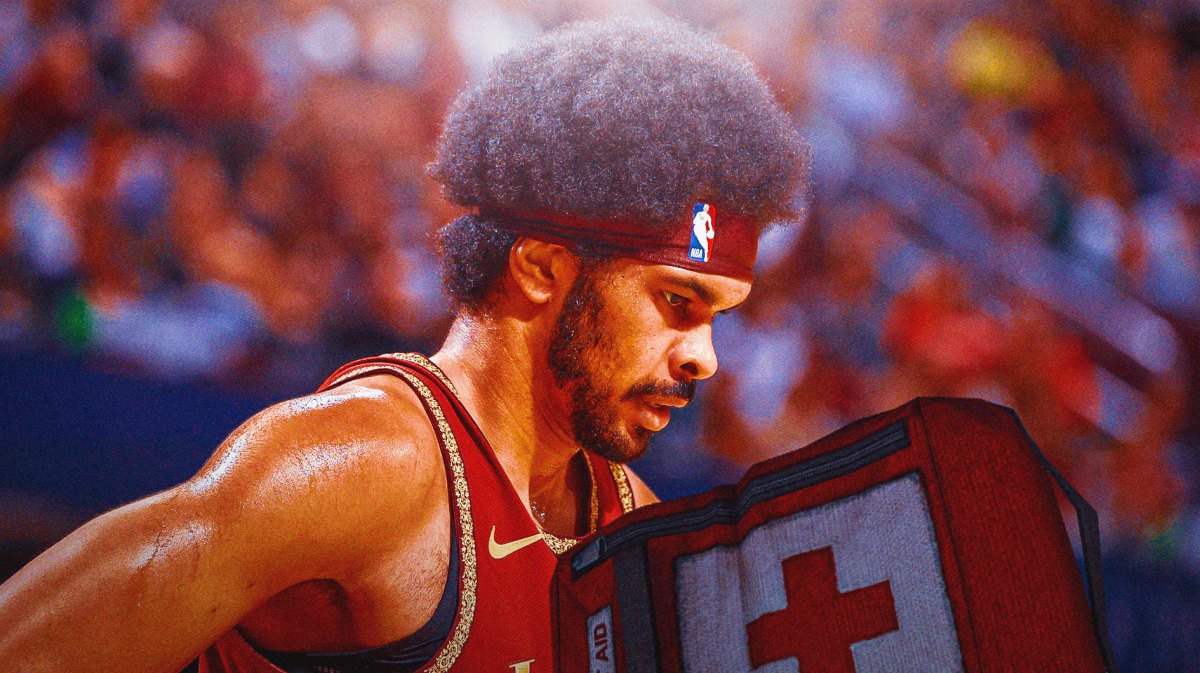 Cleveland Cavaliers center Jarrett Allen in the foreground.