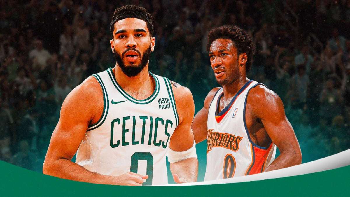 Celtics' Jayson Tatum, Gilbert Arenas in his number 0 Warriors jersey after his Wizards run