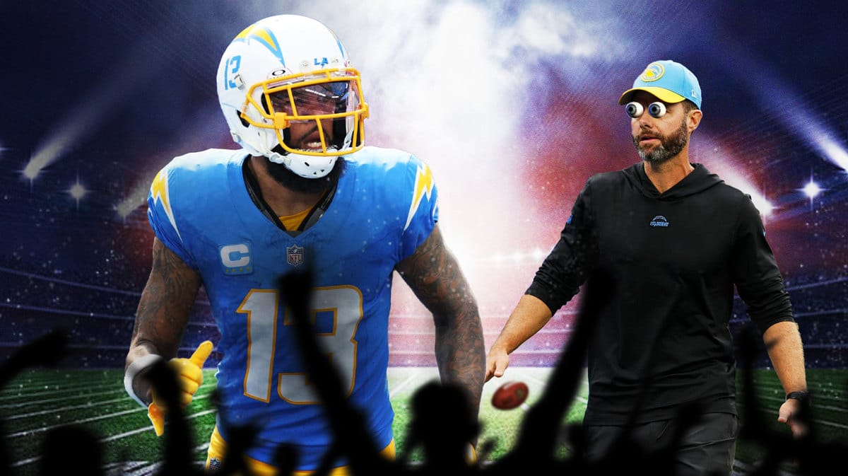 LA Chargers wideout Keenan Allen and head coach Brandon Staley