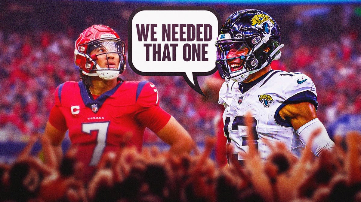 CJ Stroud, Christian Kirk saying “We needed that one”, Texans stadium in background