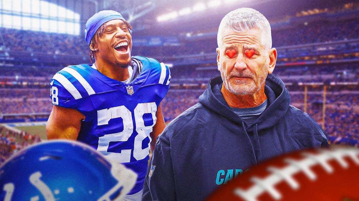 Frank Reich with heart eyes looking at Jonathan Taylor