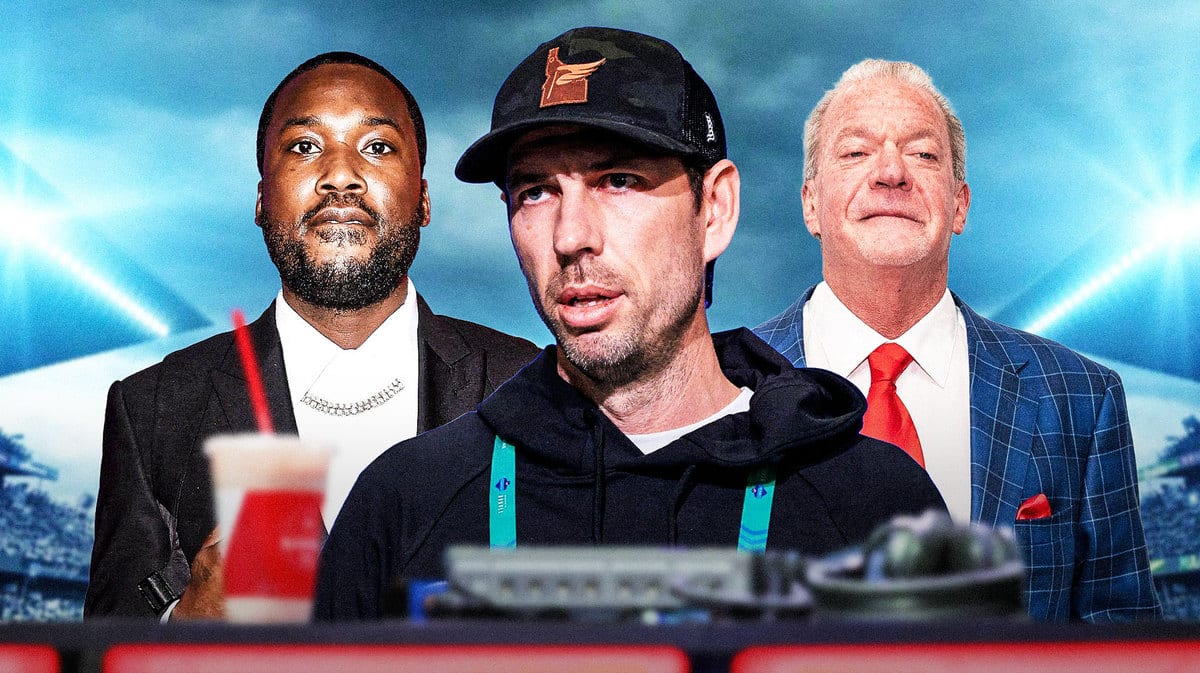 Meek Mill, Indianapolis Colts head coach Shane Steichen and Colts owner Jim Irsay