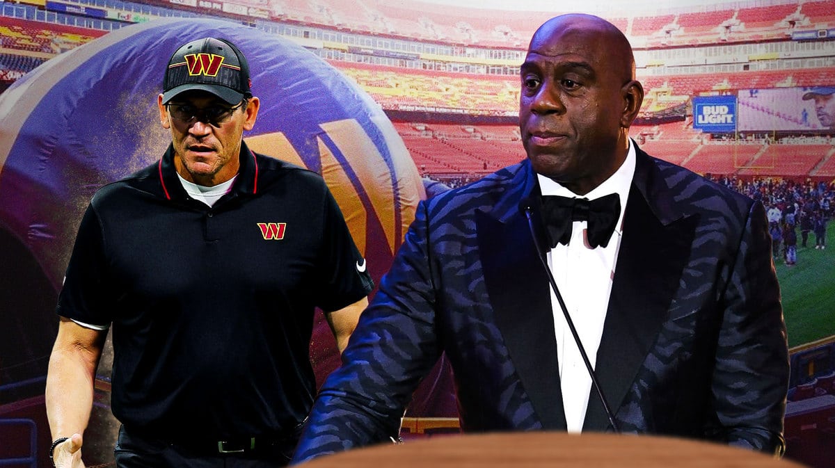 Washington Commanders head coach Ron Rivera and owner Magic Johnson