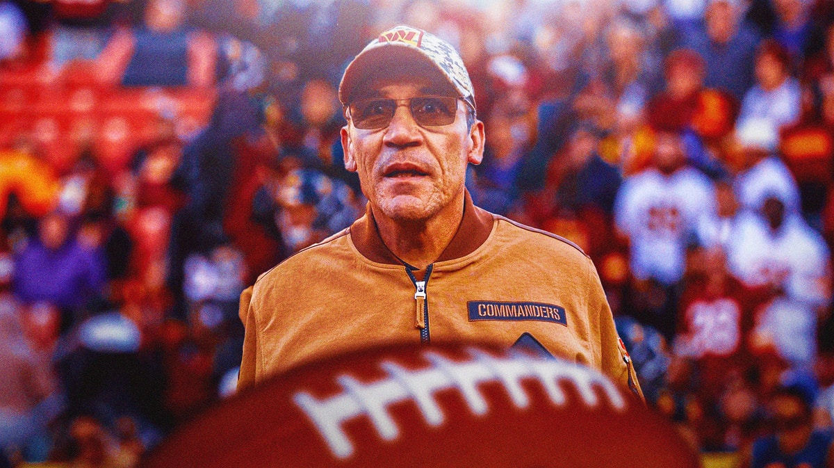 Washington Commanders head coach Ron RIvera in front of FedEx Field.
