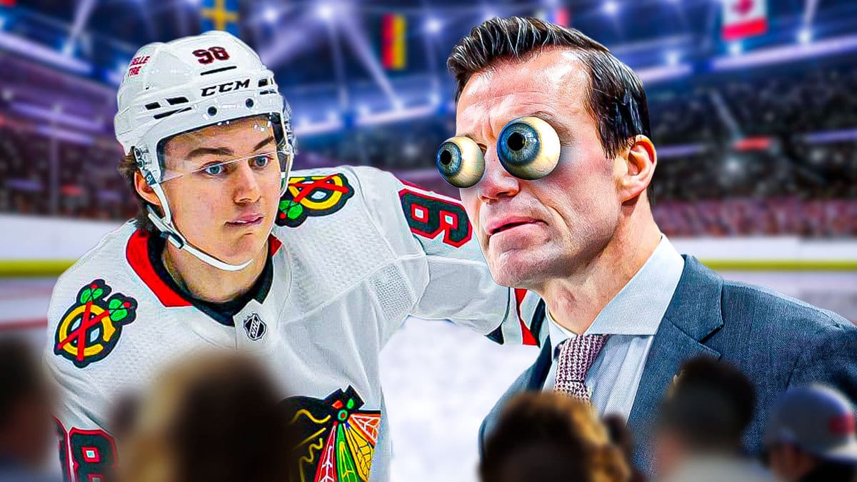Connor Bedard and Blackhawks head coach Luke Richardson