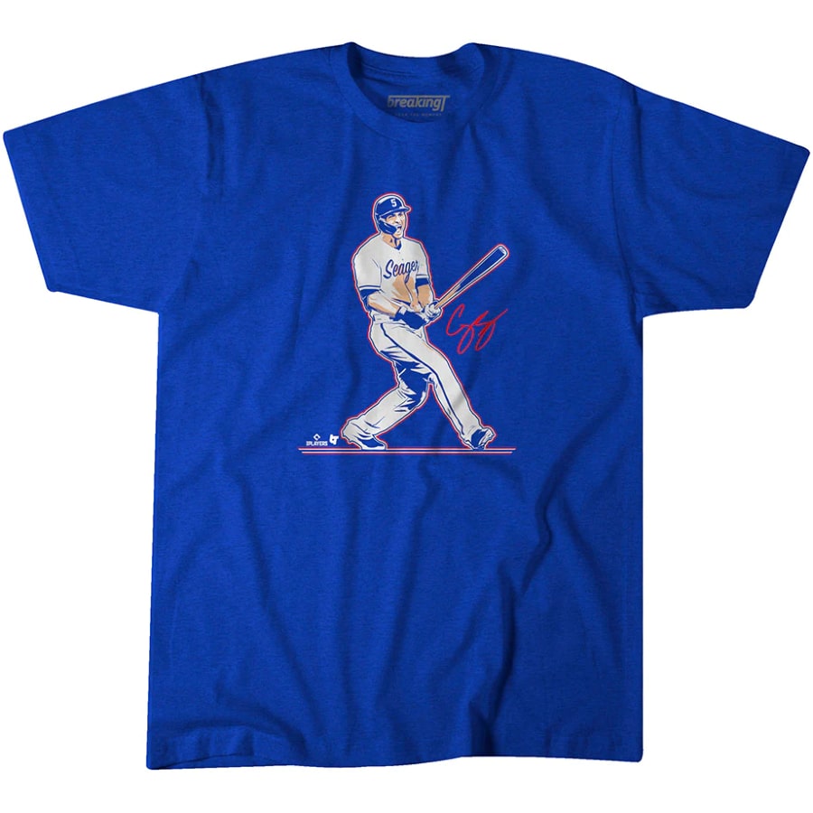 Corey Seager Scream T-Shirt - Royal Blue colored on a white background.