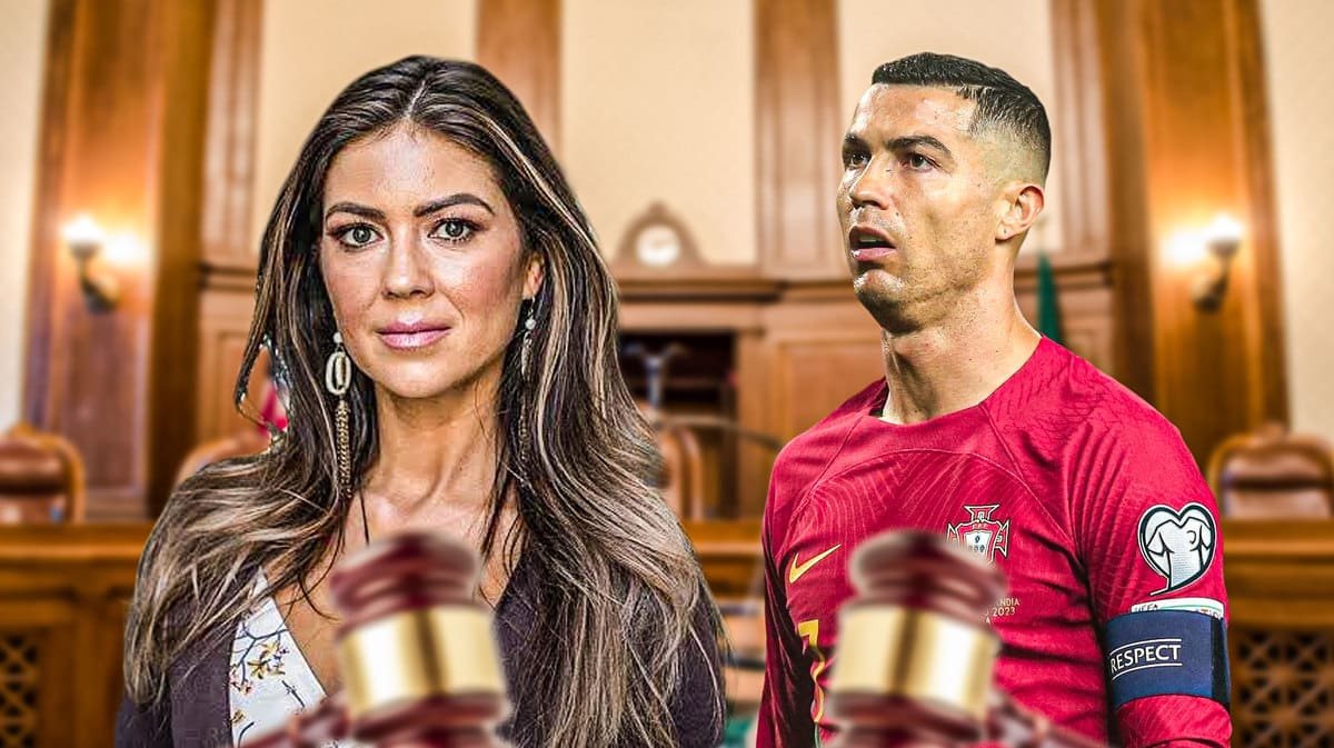 Cristiano Ronaldo and Kathryn Mayorga in front of a courthouse
