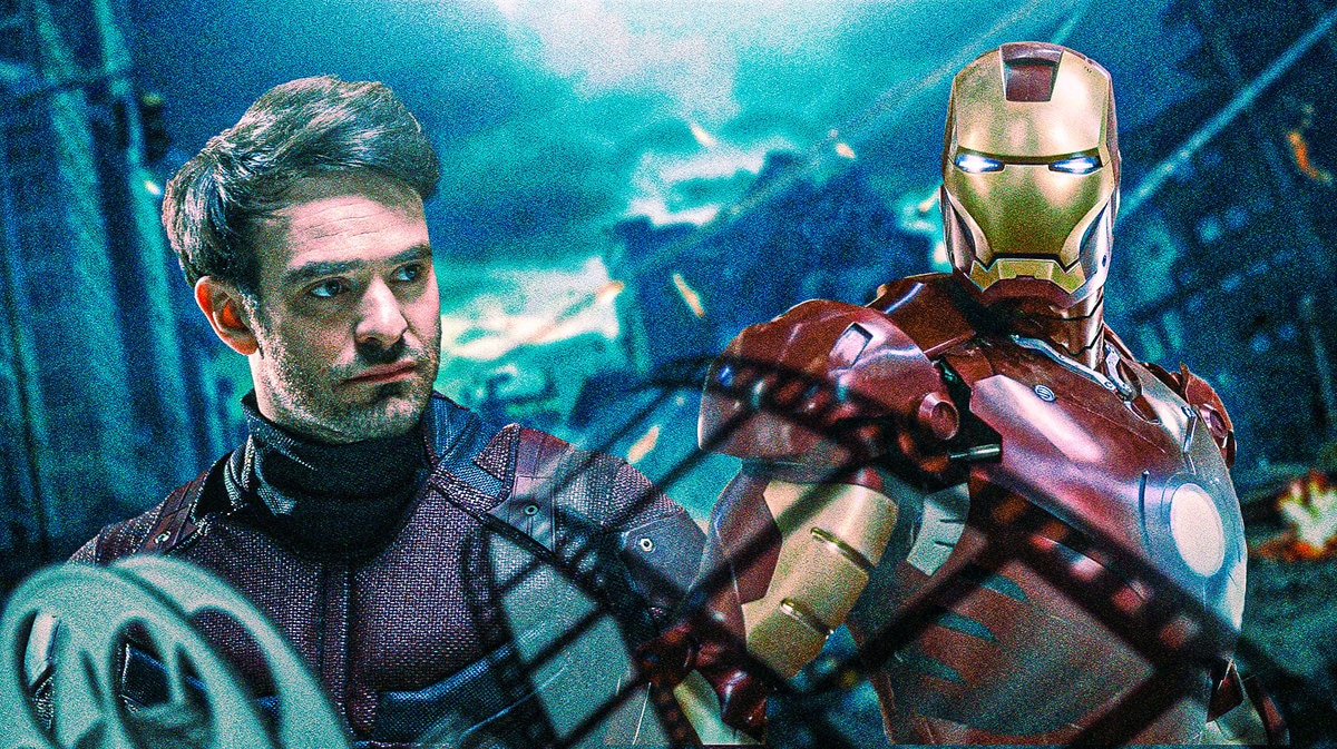 Charlie Cox as Daredevil next to Robert Downey Jr.'s Iron Man.