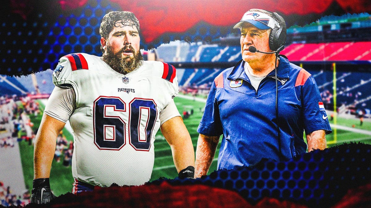 Patriots center David Andrews and coach Bill Belichick