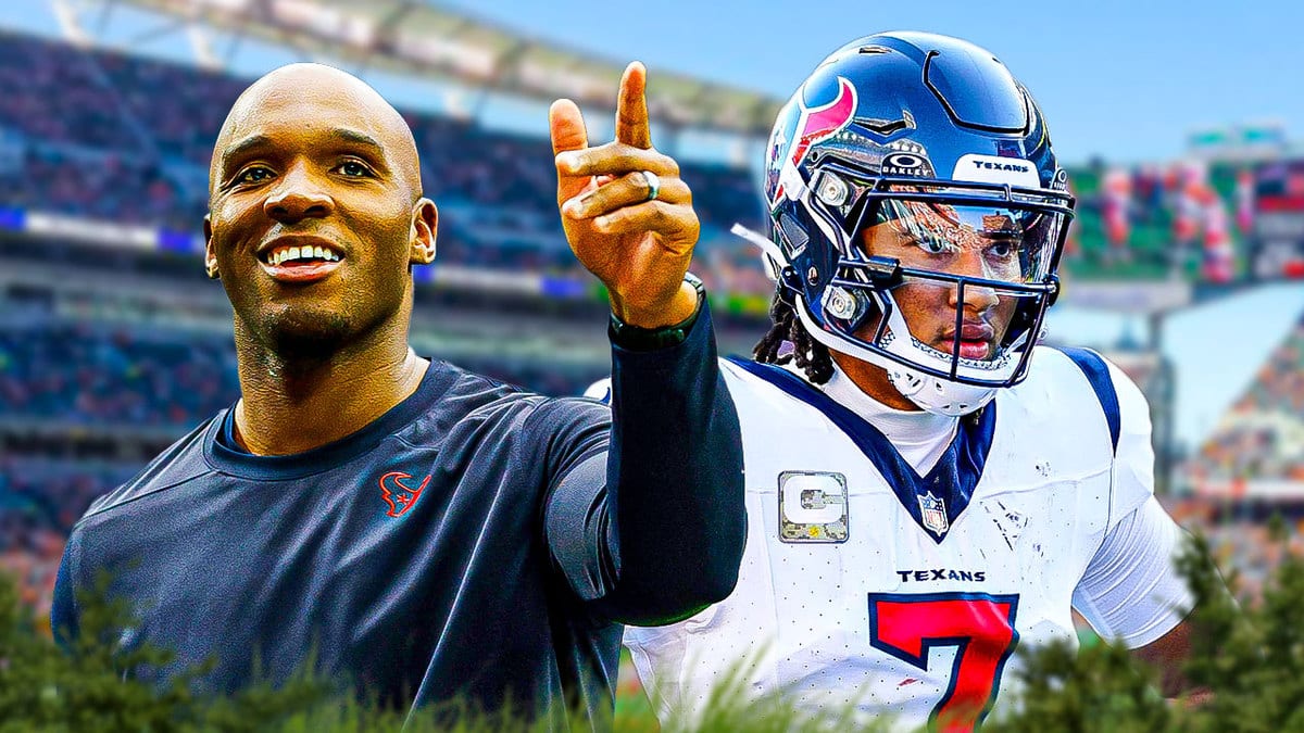 DeMeco Ryans, CJ Stroud, Bengals stadium in background