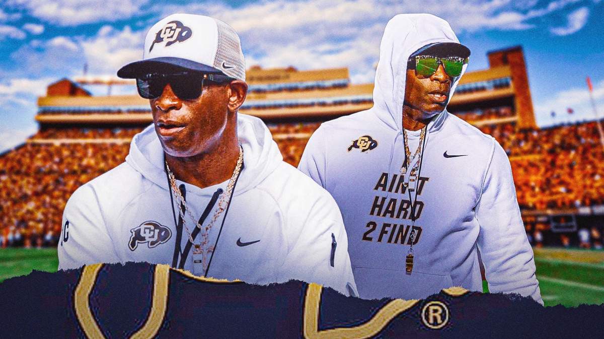 Colorado football coach Deion Sanders in the foreground.