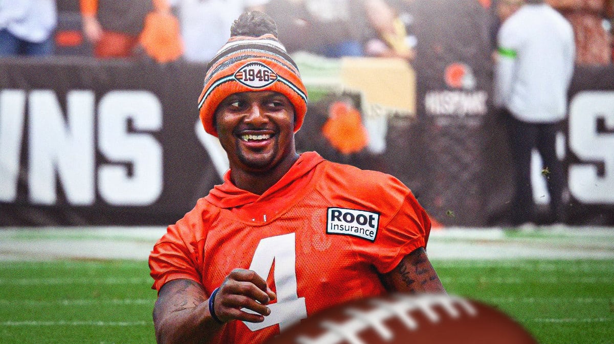 Deshaun Watson smiling in a Browns jersey
