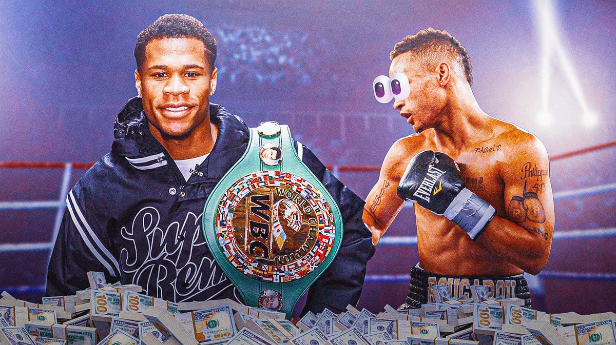 Devin Haney surrounded by money. Regis Prograis eyes popping out looking at Haney